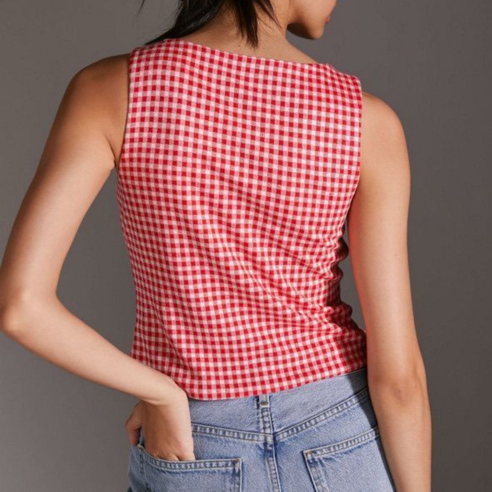 Eva Franco Red and White Gingham Bow Front Sleeveless Top - Picture 3 of 4